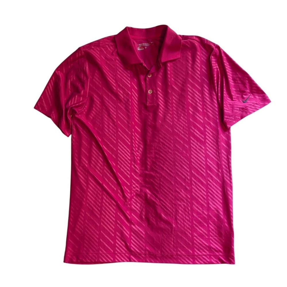 Nike Golf Tour Performance Dri-FIT Mens Pink Diagonal Stripe Polo Shirt Medium